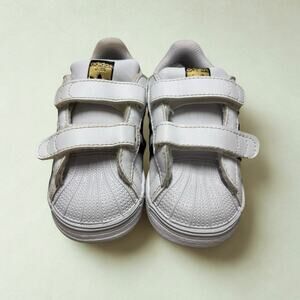 Adidas Superstar Kids Size 8.5K White Black Velcro Sneakers Toddler Shell Toe